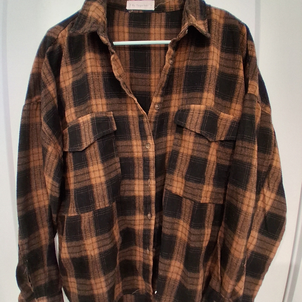 Together Black and Tan Plaid Shirt